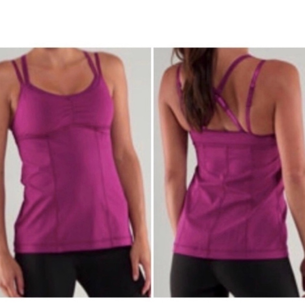 Lululemon Warrior Double Strap Tank Top Fuchsia Pink Sz 4 Built In Bra Yoga